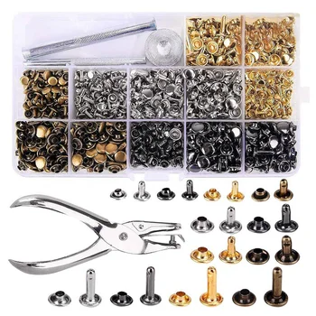 

480 Sets Leather Rivets, Double Cap Rivet Tubular Metal Studs with 3 Pieces Setting Tool Kit for Leather Craft Repairs Decoratio