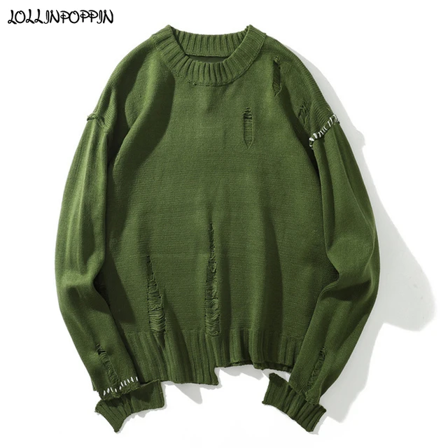 $US $35.02  High Street Men Ripped Loose Sweater O-Neck Mens Knitted Pullovers Irregular Bottom Colorblocking S