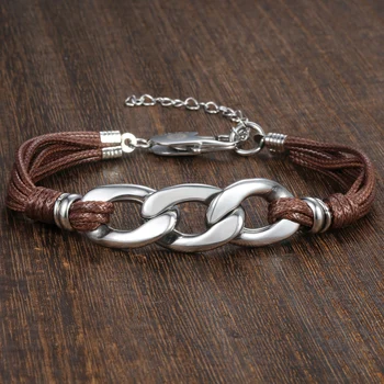 

Cable Curb Link Leather Bracelet for Womens Mens Stainless Steel Black Brown Color Adjustable Lobster Clasp USA stock DLB30