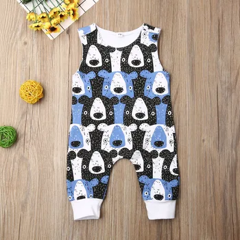

Pudcoco Autumn Newborn Baby Boy Girl Clothes Sleeveless Cute Cartoon Bear Print Romper Jumpsuit One-Piece Outfit Playsuit Set
