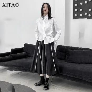 

XITAO Harajuku White Stripe Trim Skirt Fashion Plus Size Loose Pleated Skirt Wild Trend Women Clothes 2020 Minority XJ4587