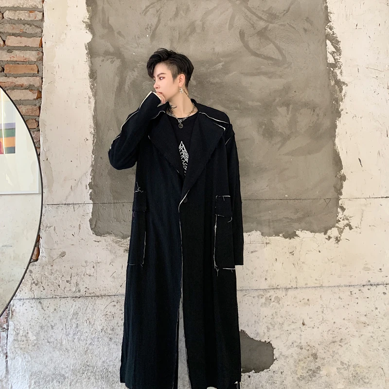 

MIXCUBIC 2019 Autumn Korean style Personality Burr windbreaker for men Long section casual loose Burr trench coat men,S-XL