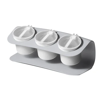 

3 Grid Spice Jar Set with Spoons Salt and Pepper Spice Rack Seasoning Container Box Cooking Tools Kitchen Accessories