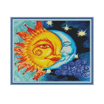 

Joy Sunday Cross Stitch Kits Sun and Moon Patterns Printed on Canvas 14CT 11CT White Cloth for Needlework DMC DIY Art Home Decor