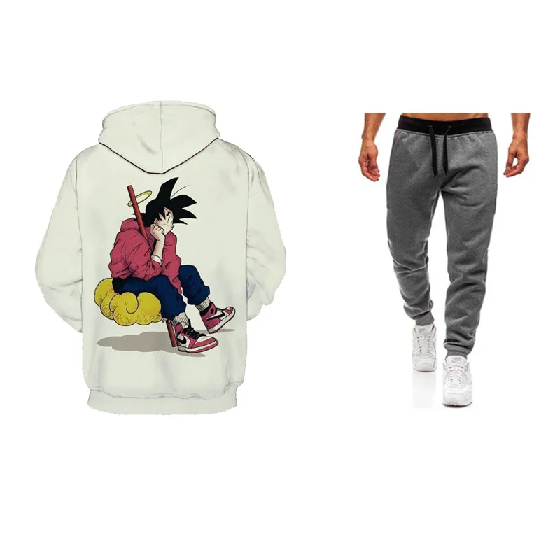 2019Hip хип бренд Аниме толстовки Dragon Ball Z толстовки с капюшоном и карманами+ джоггеры брюки 3D цифровой печати рукав костюм с капюшоном