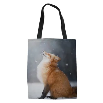 

Canvas Tote Bags 3D Fox Printing Women Fashion Handbags Ladies Reusable Shopping Bag Customized Bags with Print Bolsa Compra