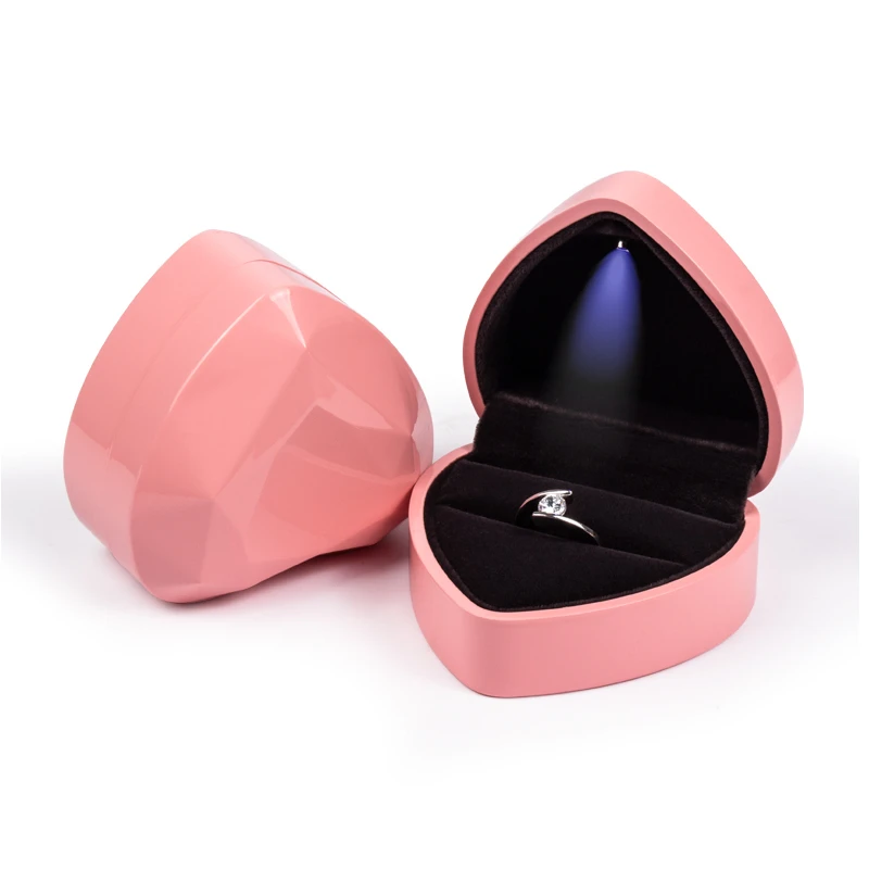 5PCS TA MINGREN heart-shaped LED wedding ring pendant box display storage jewelry Case velvet lining 6 colors available