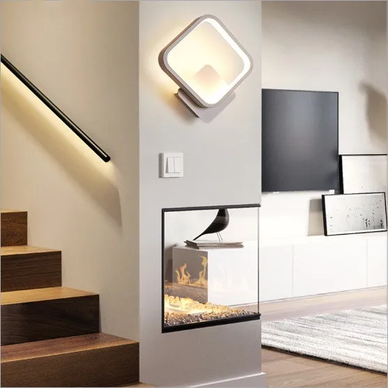 

Modern minimalist three-tone light led wall lamp Nordic bedroom creative bedside lamp square wall lamp