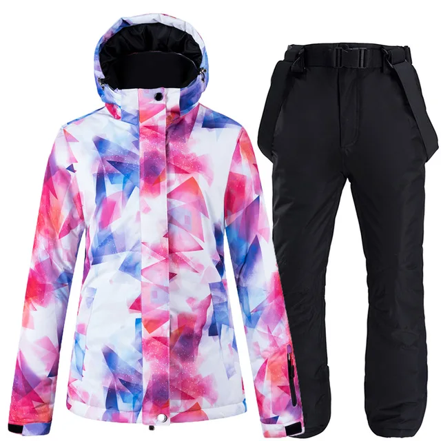 Terno de Neve Conjuntos de Roupas de Snowboard Inverno à Prova Jaqueta de Esqui ao ar Livre + Calças de Babadores de Neve Colorido Feminino Dthicken Água Engrossar Trajes -30 °c