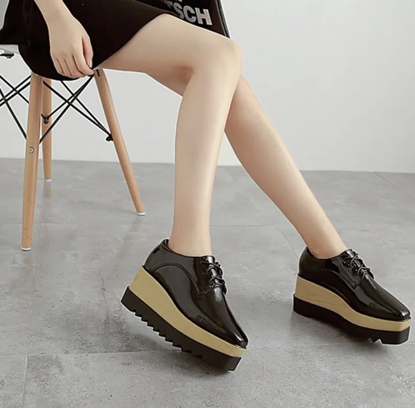 

2019 Autumn And Winter New Style Square Head Versatile Casual Platform Shoes High Heels Women's Thick Bottomed Lace-up WOMEN'S S