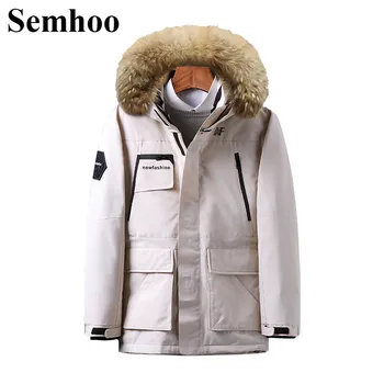 

2019 Winter New Men's Down Jacket Hooded Real Fur Collar Casual Fashion Thick Warm Down Jacket Overwear Parkas Plus Size S---3XL