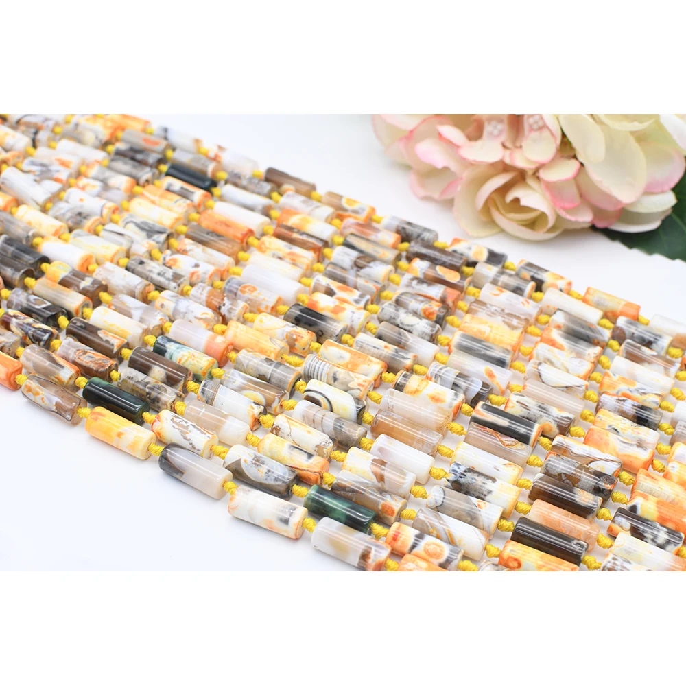 

8X21mmNatural Smooth Columnar shape Fresh Yellow Fire Agate stone Beads For DIY necklace bracelet jewelry make 15 "free delivery