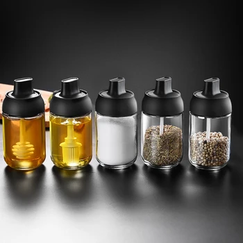 

3 Purpose 250ML Pepper Cruet Oil Bottle Spoon Cover Moistureproof Honey Seasoning Bottle Condiment Jar Tank Kitchen Accessories