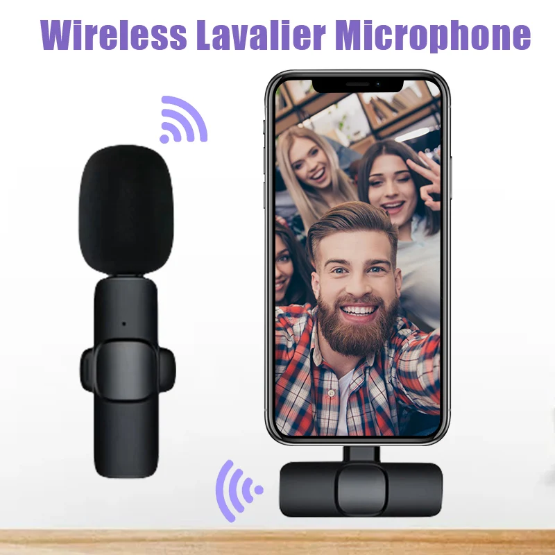 Wireless Lavalier Microphone Portable Audio Video Recording Mini Mic For iPhone 13 12/Type-C Mobile Phone Mike Live Game Teach mic stand Microphones