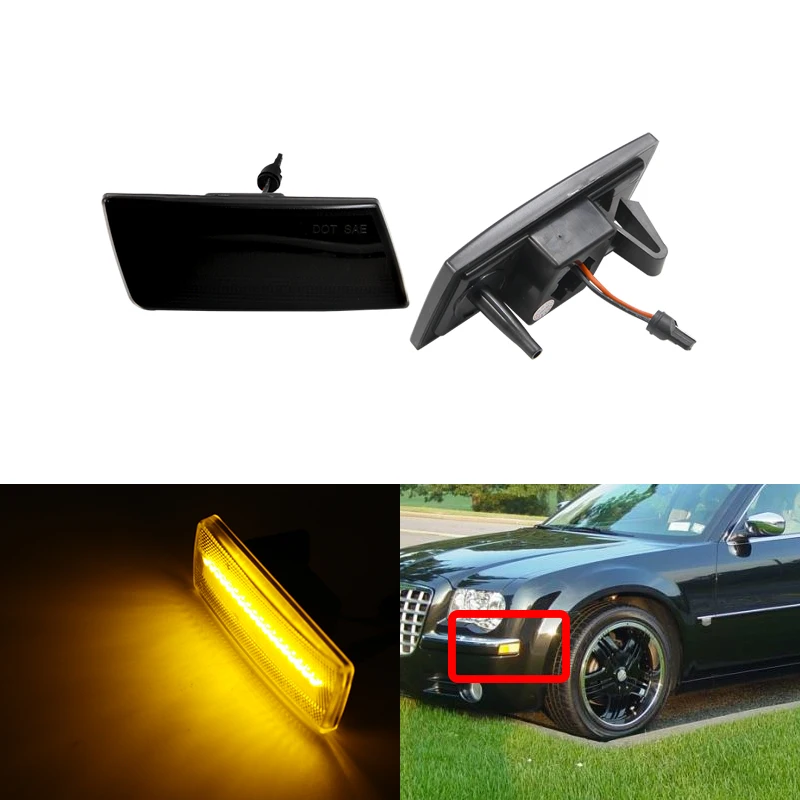

Smoke Tinted Fits For Chrysler 300 2005-2010 Front Fender Amber Led Side Marker Turn Signal Lights Lamp