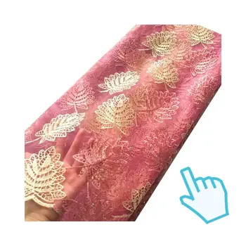 

Pink Cream Wedding Lace Fabric for Nigerian Women Dresses 5 Yards African Tulle Net Lace Fabric with Stones Beads