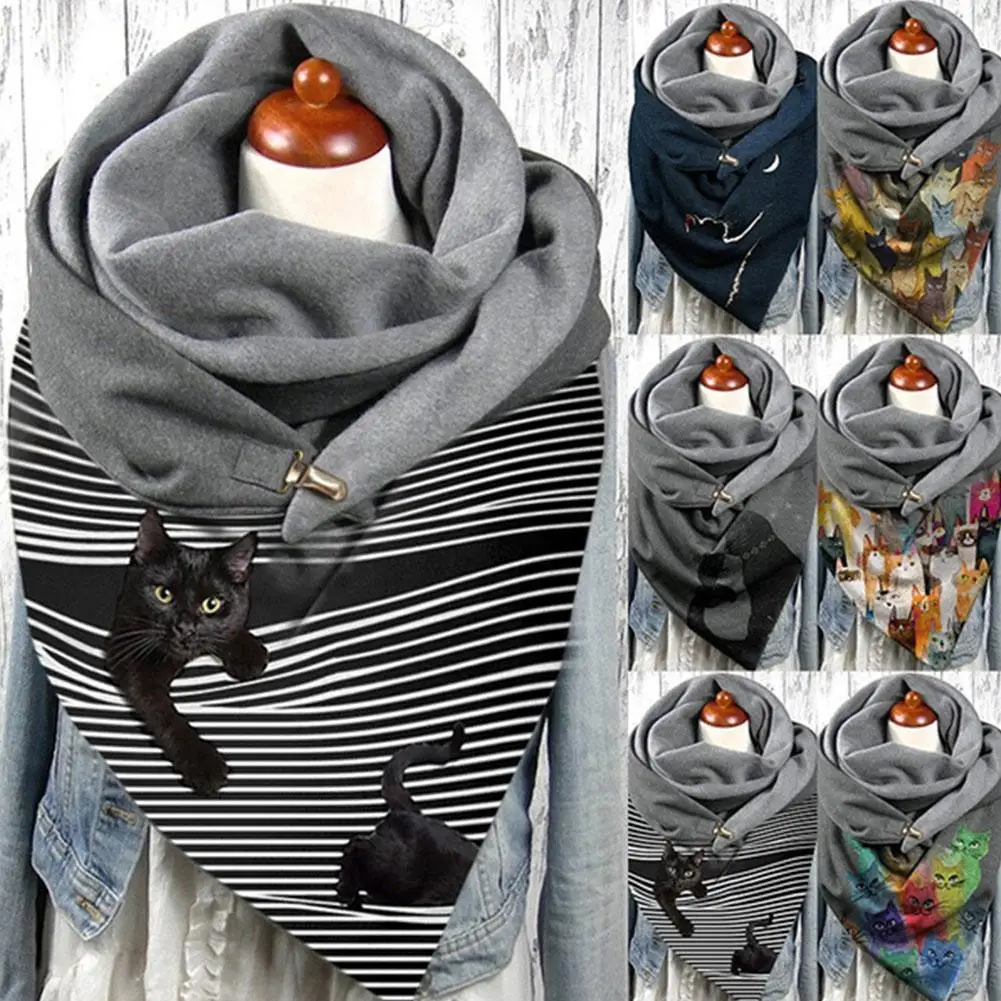 С рождественским принтом шарф с рисунком милого кота Принт ветрозащитный зимний