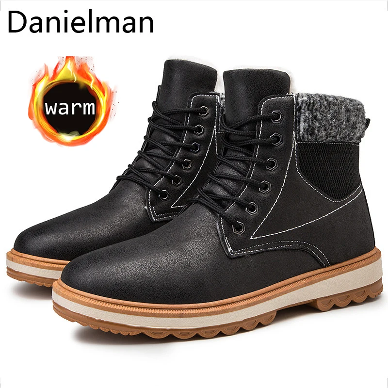 Danielman зимние мужские ботинки Теплая Флисовая с мехом Зимние повседневные кожаные
