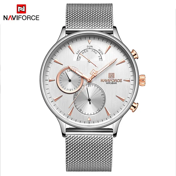 SilverWhiteNoBox NAVIFORCE новые модные мужские часы светящийся хронограф водонепроницаемые спортивные кварцевые часы наручные часы для мужчин Reloj Hombre - Цвет: SilverWhiteNoBox