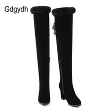 Gdgydh/Новое поступление; женские ботфорты; зимняя теплая зимняя обувь на меху на толстом каблуке; женская обувь на молнии с острым носком