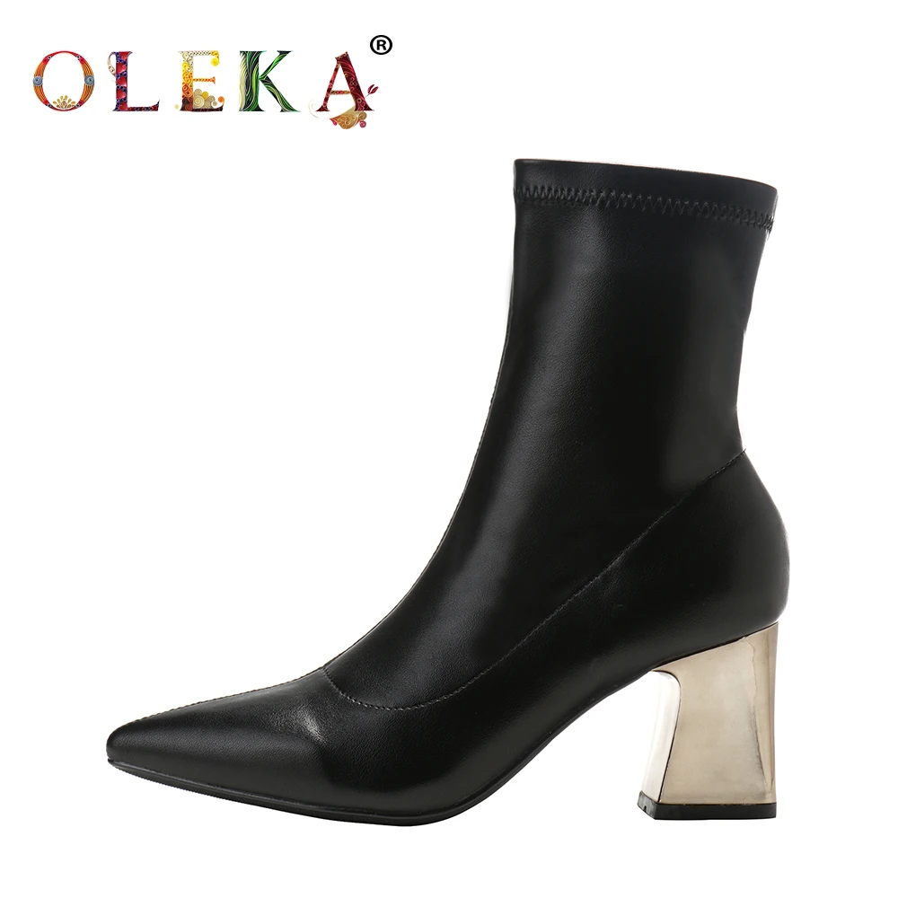 

OLEKA Mid-calf Winter Ladies Boots Strange Heel Rome Pointed Toe Winter Boots Fashion Style Basic New AS327