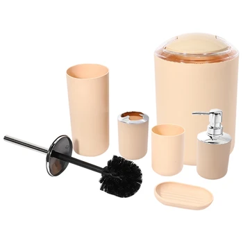 

6 Pcs Plastic Bathroom Accessories , Toothbrush Holder, Cup,Soap Dispenser,Soap Dish,Toilet Brush Holder,Trash Can