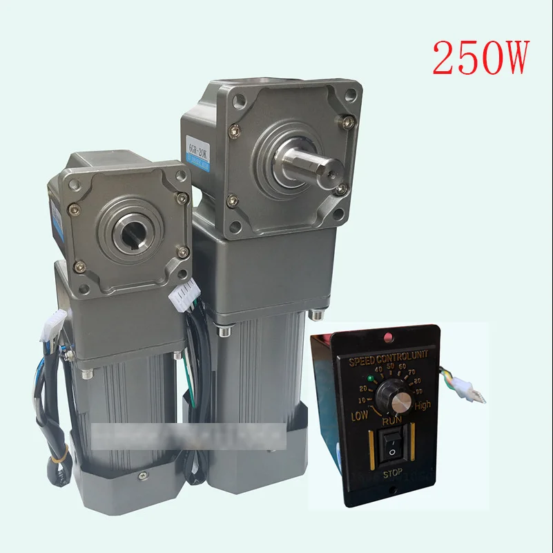 250W Right Angle Motor, Hollow Shaft, Solid Shaft, AC Gear Reduction, High Torque, Adjustable Speed + Speed Controller