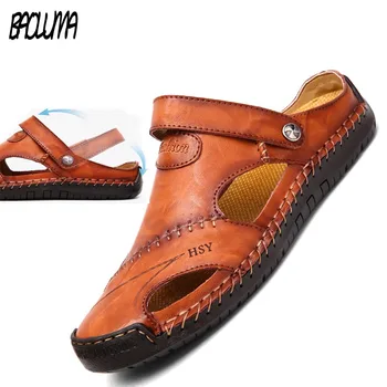 

Genuine Leather Men's Sandals Summer Soft Shoes Beach Men's Sandals High Quality Sandals Slippers Bohemia Size 38-48 Hot sale