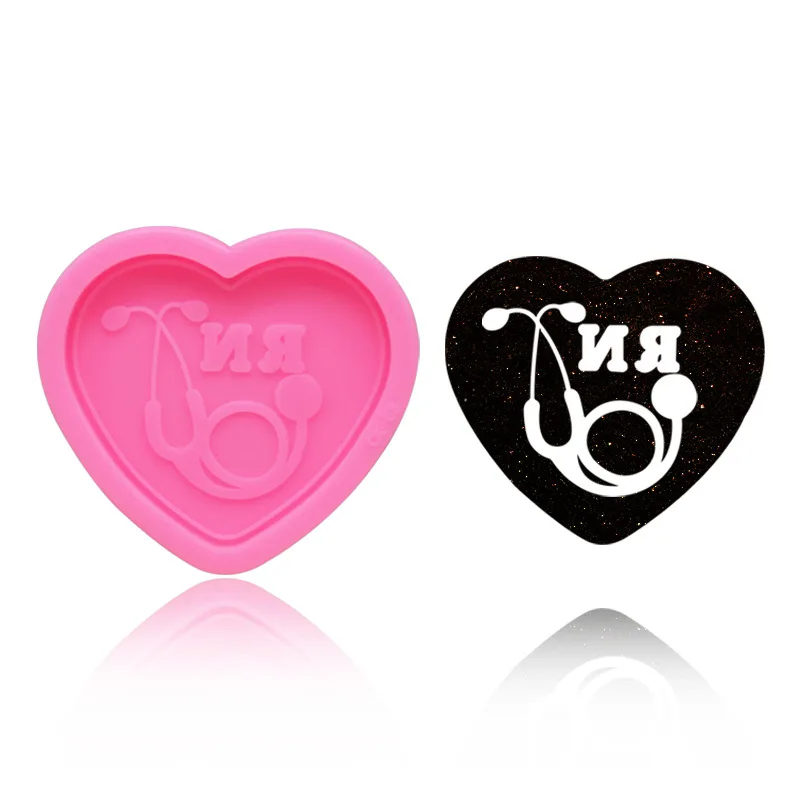 

Shiny Crystal Keychain Pink Mold Silicone Stethoscope Shape For Chocolate Fondont Peach Heart Resin Mold Cake Decoration Tool