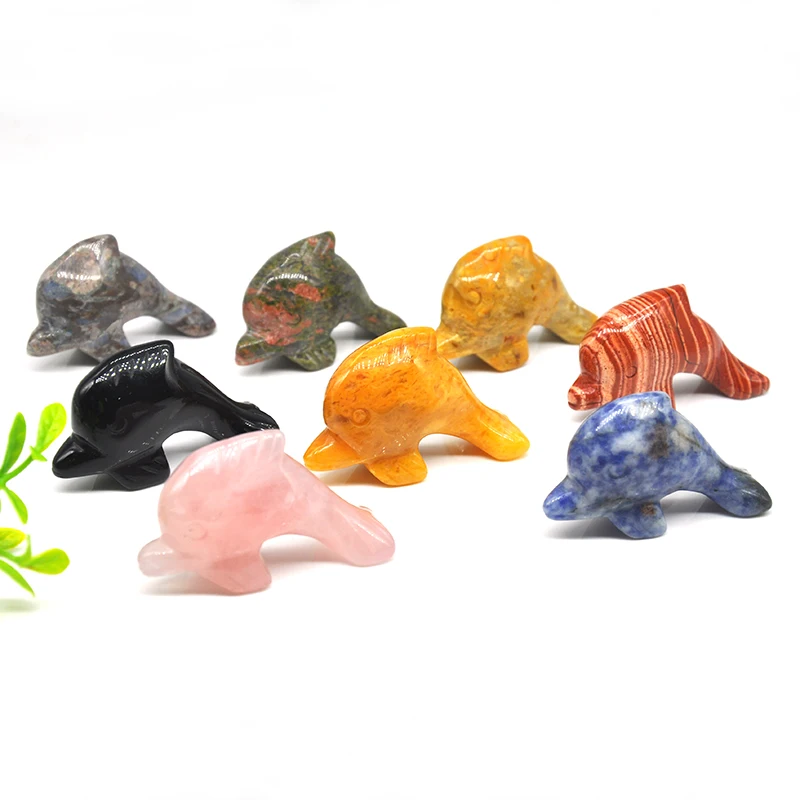 2” 10 Color Natural Stones Hand Carved  Dolphin Statue Healing Crystals Reiki Gemstone Animal Figurine Home Aquarium Decoration