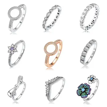 

Silver Color Ring Charms s Rose Gold Round Shape Crown Flower Purple Crystal Finger Ring For Women Jewelry