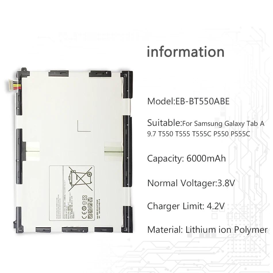 6000 мАч планшет Батарея EB-BT550ABE для Samsung Galaxy Tab A 9,7 T550 T555 T555C P550 P555C