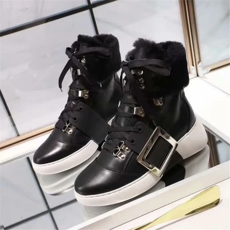 Женские ботинки; зимние ботинки; chaussures femme; женская плюшевая Повседневная обувь; scarpe donna; Botas Mujer; женская обувь с металлическим украшением; круглый носок - Цвет: AS SHOW-Plush Inside