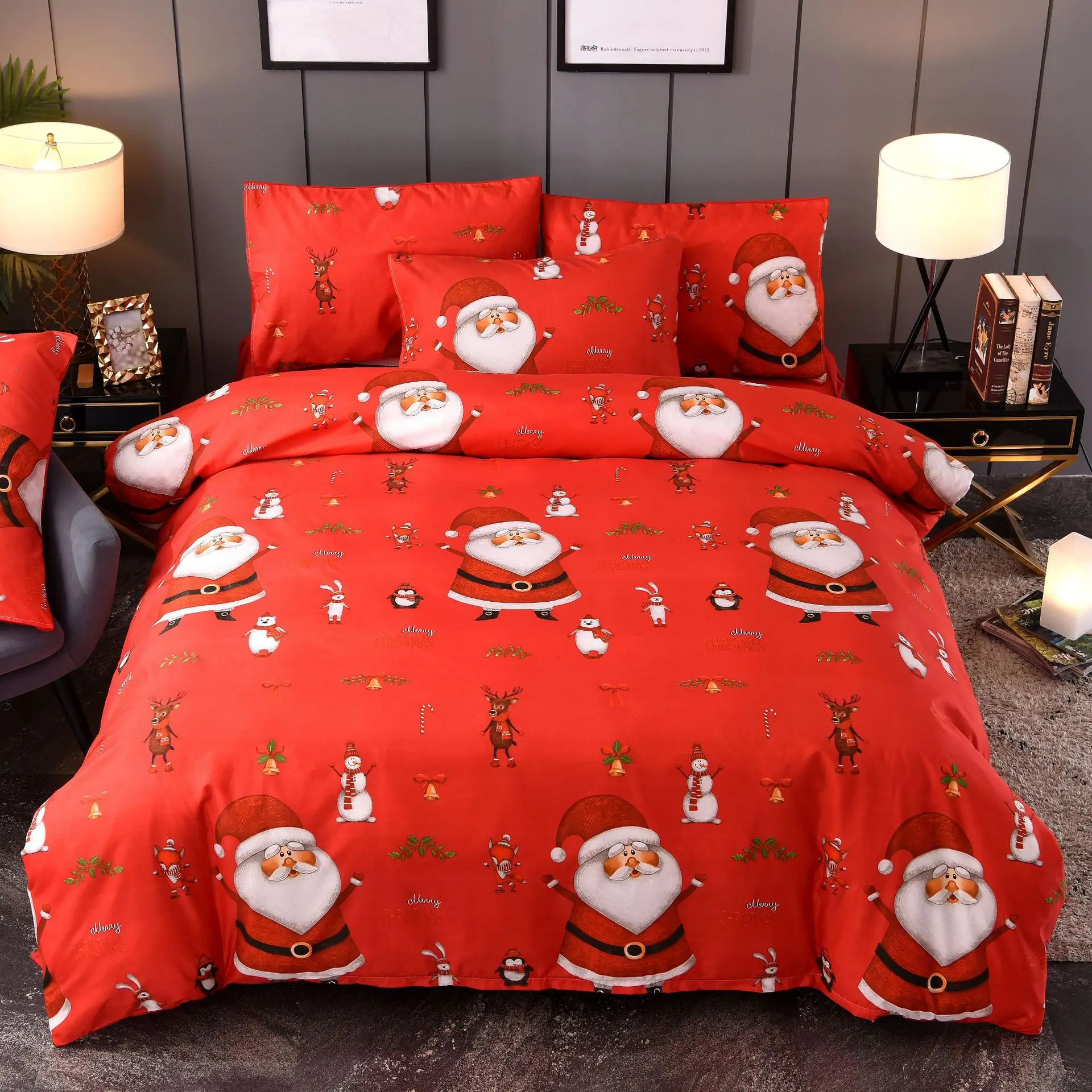 

Christmas bedding set luxury santa claus comforter bedding sets red blue green bed set duvet cover set bed linen bed cover set