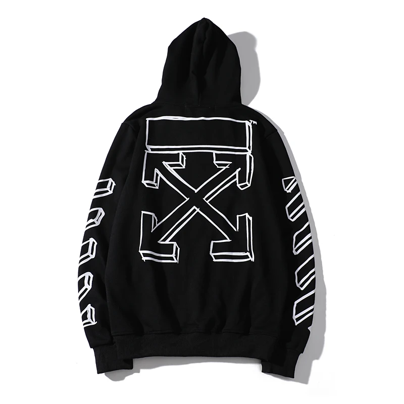 3D эскиз стрелы 18FW Off-White OW мужские/женские модели влюбленных Осень Зима Повседневная хлопковая толстовка худи свободный жакет с капюшоном