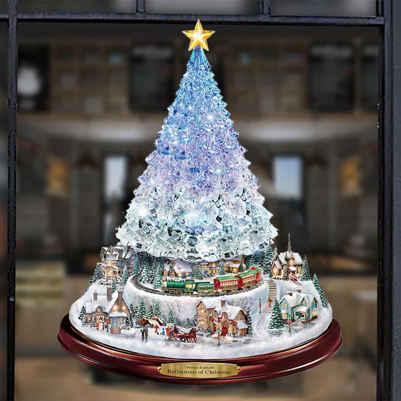 Christmas Crystal Tree Santa Claus Snowman Rotating Sculpture Window Paste Sticker Winter New Year Party Home Decoration | Дом и сад