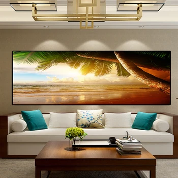 

Sunsets Natural Sea Beach Coconut Palm Panorama Landscape Canvas Painting Posters and Prints Wall Art Picture Cuadros Home Decor