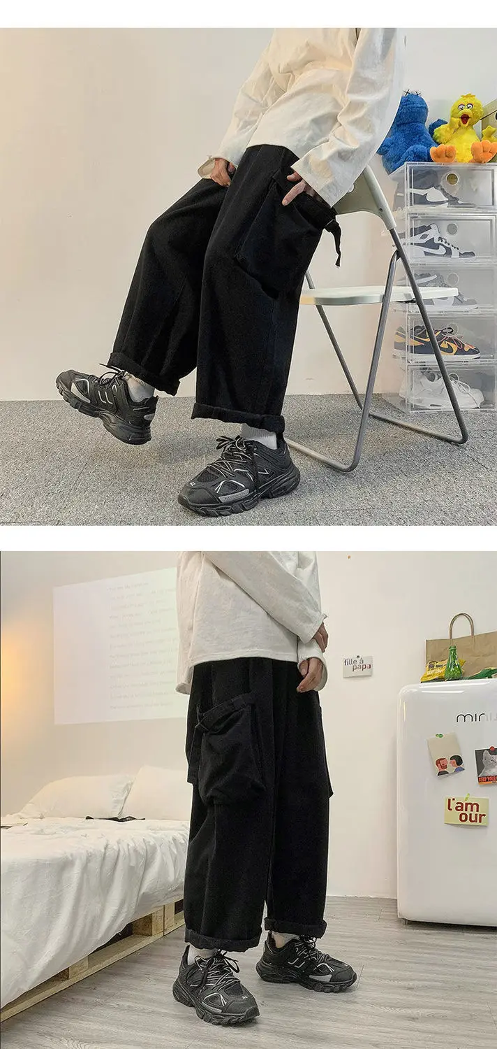 Men Overalls Running Pants Harajuku Basic Teens Streetwear Casual Workout  Trouser Loose Hip Hop Pants Unisex black cargos