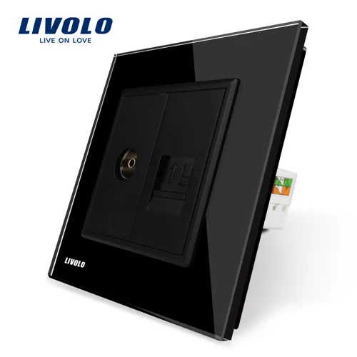 Livolo Роскошный настенный сенсорный датчик переключатель, выключатель света, выключатель питания, Хрустальное стекло, розетка питания, многофункциональные розетки, бесплатный выбор - Цвет: TV COM socket