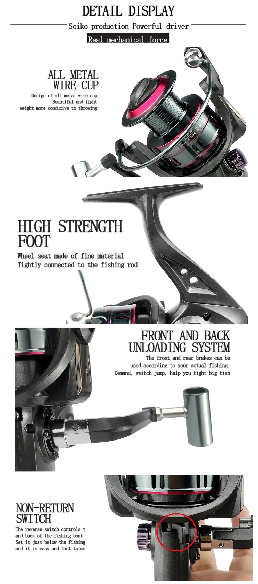 Fishing Spinning Reel 1000-7000 Max Drag 12kg 5.2:1 High Speed Metal Spool 13BB