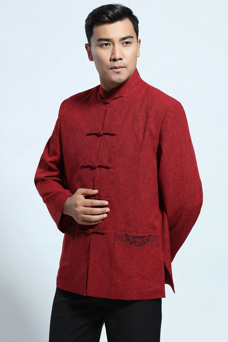 Китайский стиль Тан костюм мужская куртка Hanfu с длинными рукавами весна осень зима среднего возраста Национальный Ветер Улучшенный Ретро Кнопка Топ