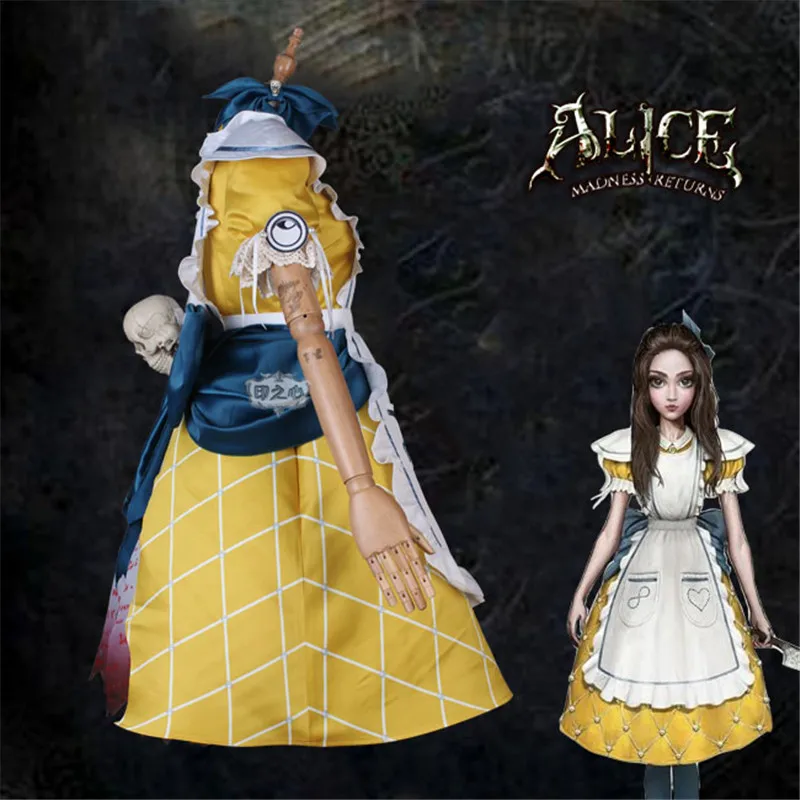 Игра Alice: Madness Returns Rabbit Alice желтое платье горничной униформа платье лолиты карнавальный костюм костюмы на Хэллоуин для женщин fre