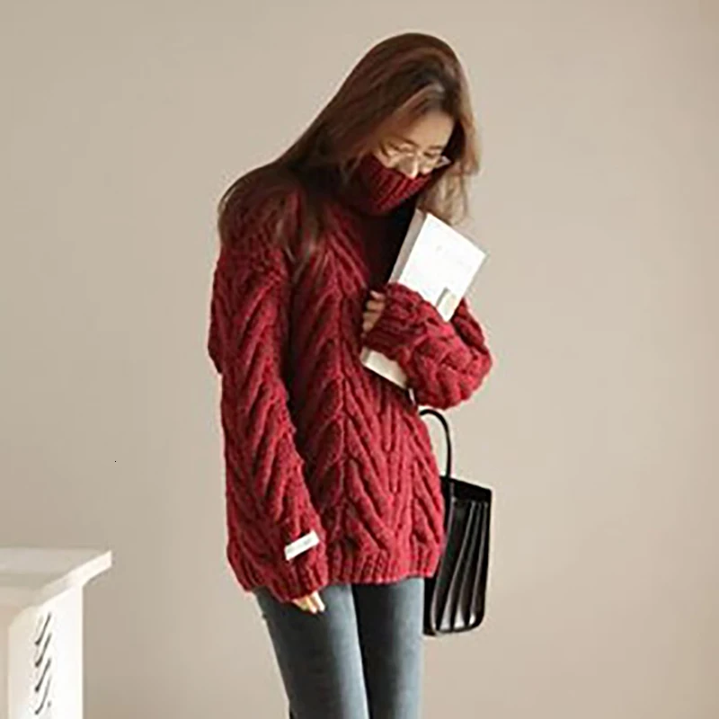 TWOTWINSTYLE осенний свитер для женщин с длинным рукавом Водолазка корейский теплый толстый женский свитера оверсайз Мода Новинка