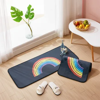 

Japanese New Flannel Rainbow Mat 2-Piece Kitchen Carpet Mat Set Absorbent Non-Slip Bedroom Balcony Rug