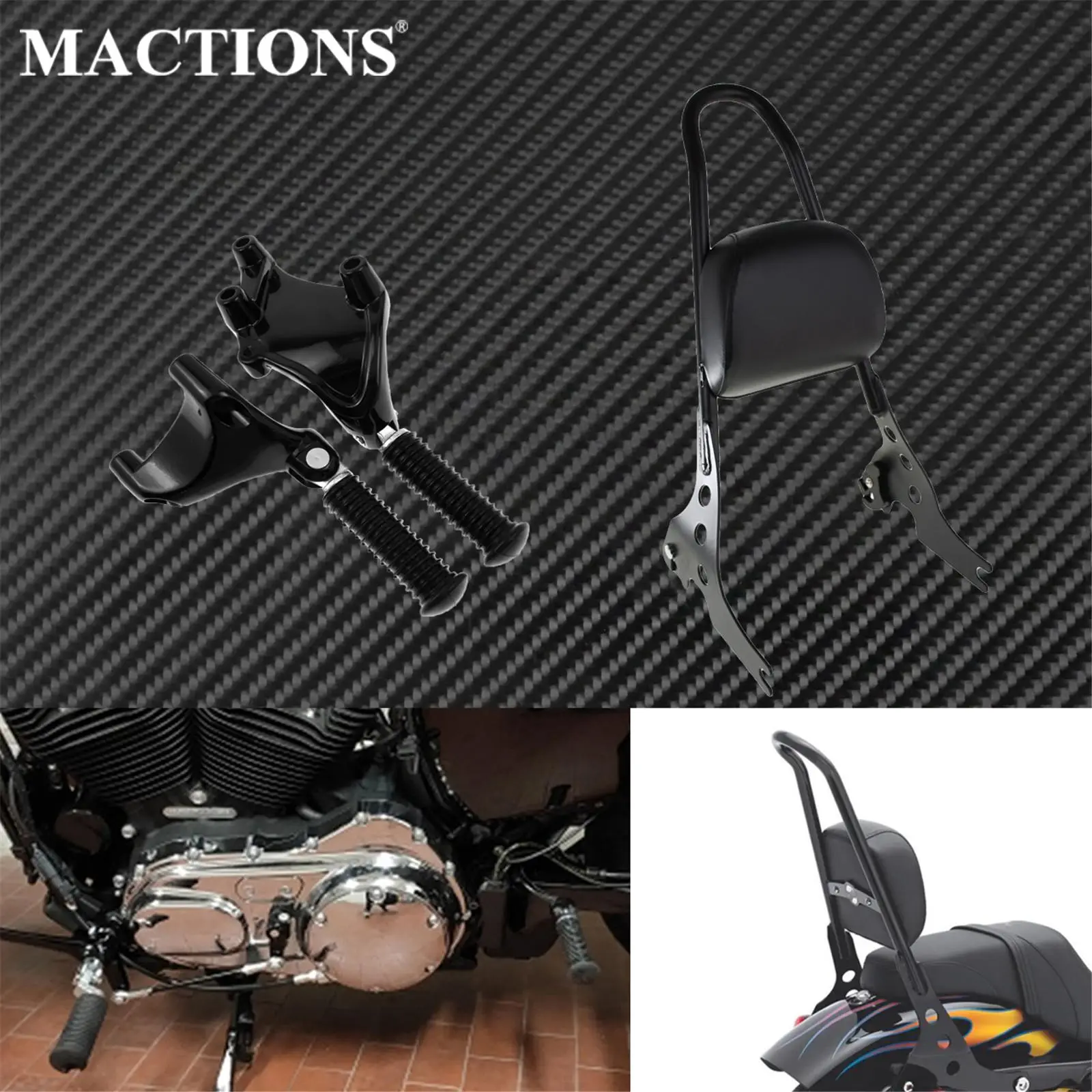 Motocicleta estribos traseros para pasajero soporte reposapiés Pedal y equipaje Sissy Bar del cojín del respaldo Pad para Harley Sportster 14-19