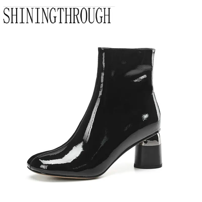 Boots Women Zipper Autumn Winter Genuine Leather Ankle Boots High Heeled Chelsea Boots Fashion Party Shoes Woman