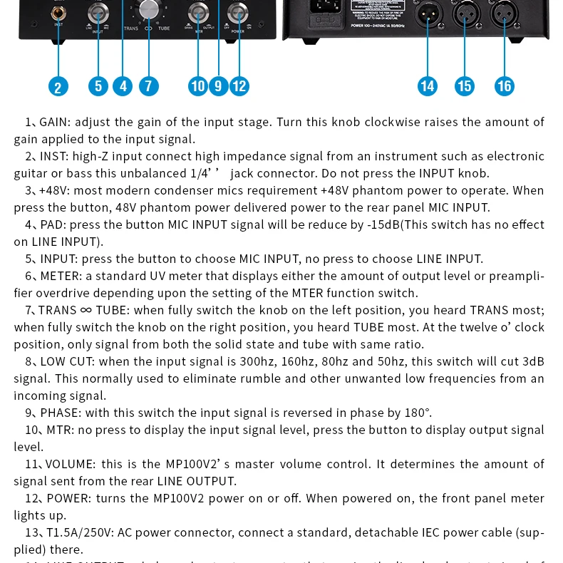 Alctron MP100V2 pro recording studio tube& fet mic усилитель с многофункциональными ручками, тщательно усиливает каждый сигнал предусилителя