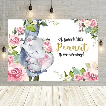 

Avezano Lovely Elephant Backdrop Jungle Pink Flower Baby Shower Newborn Girl Boy Birthday Photography Background for Photo Studi