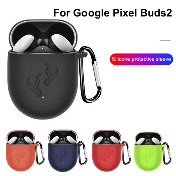 

For Google Pixel Buds 2 Case With Carabiner Keychain Hook Silicone Protective Cover Box Bag Bluetooth Headset Case Drop Proof