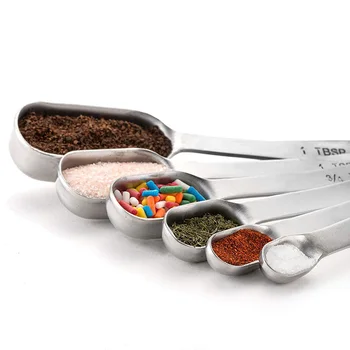 

Kitchen Baking Tool Stainless Steel Rectangular Measuring Spoon 6 Piece/set Seasoning Scale Combination Spoon TOB